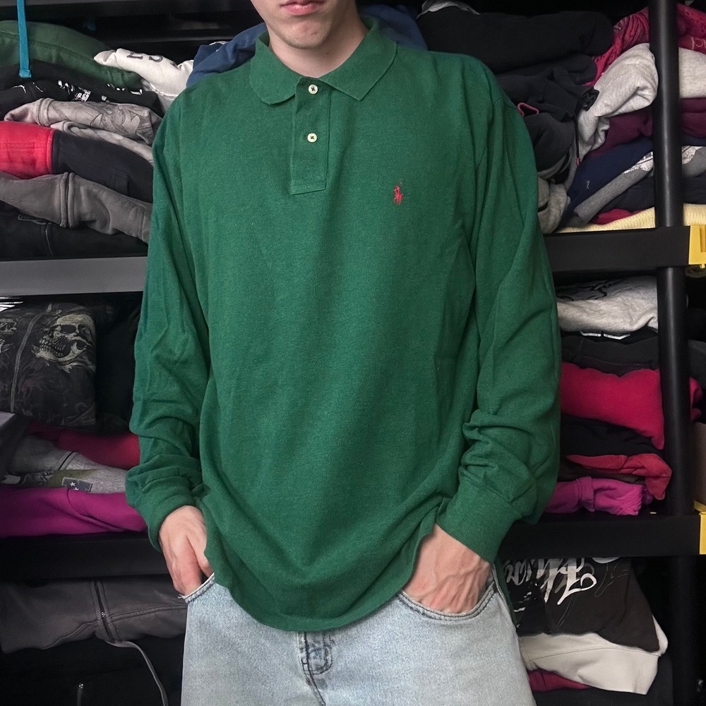 Vintage Polo Ralph Lauren Long Sleeve Shirt Green XL Y2K Boxy Skater Streetwear